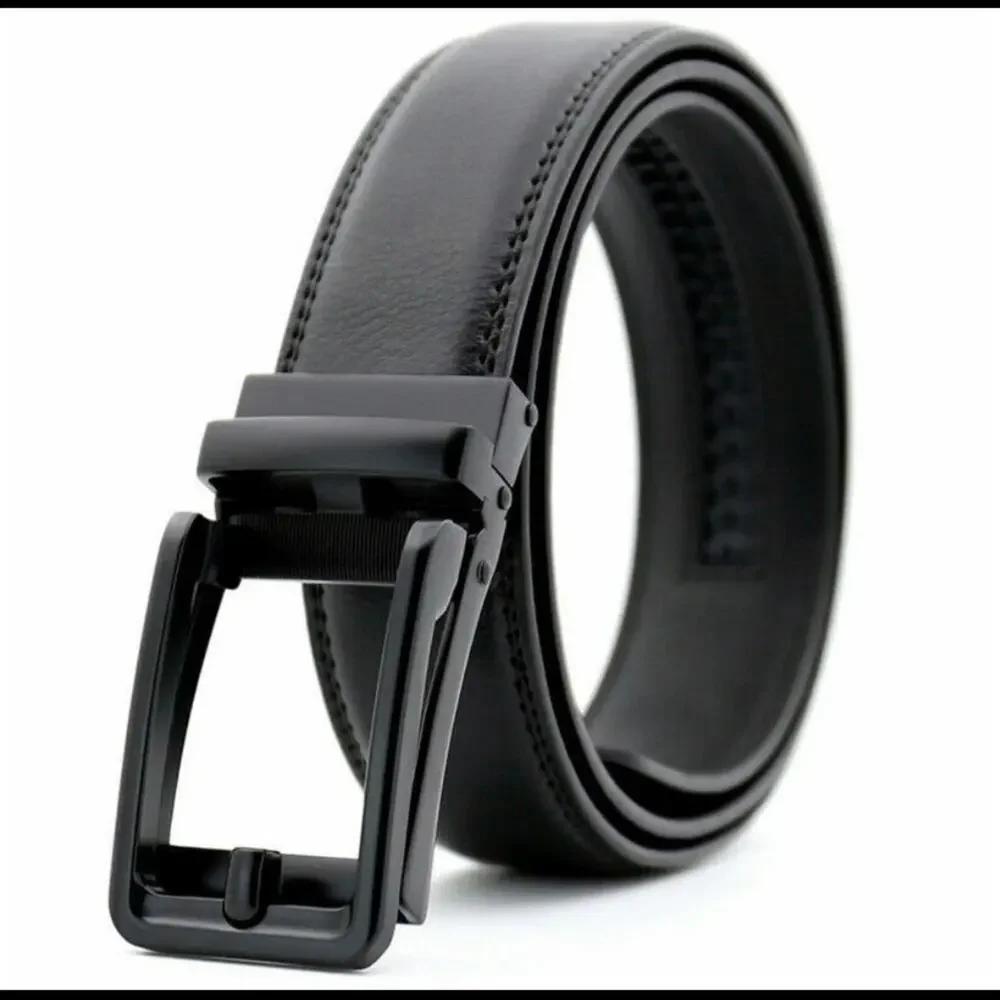 CGHart Men's Cowhide Belt Alloy Pin Buckle Ratchet Black
